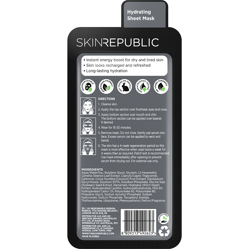 Energizing facial sheet mask for men