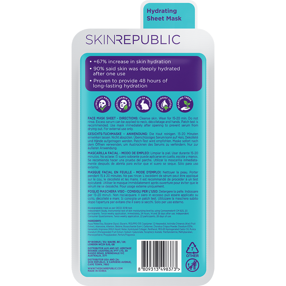 Hyaluronic Acid + Collagen Gesichts-Tuchmaske mit Hyaluronsäure