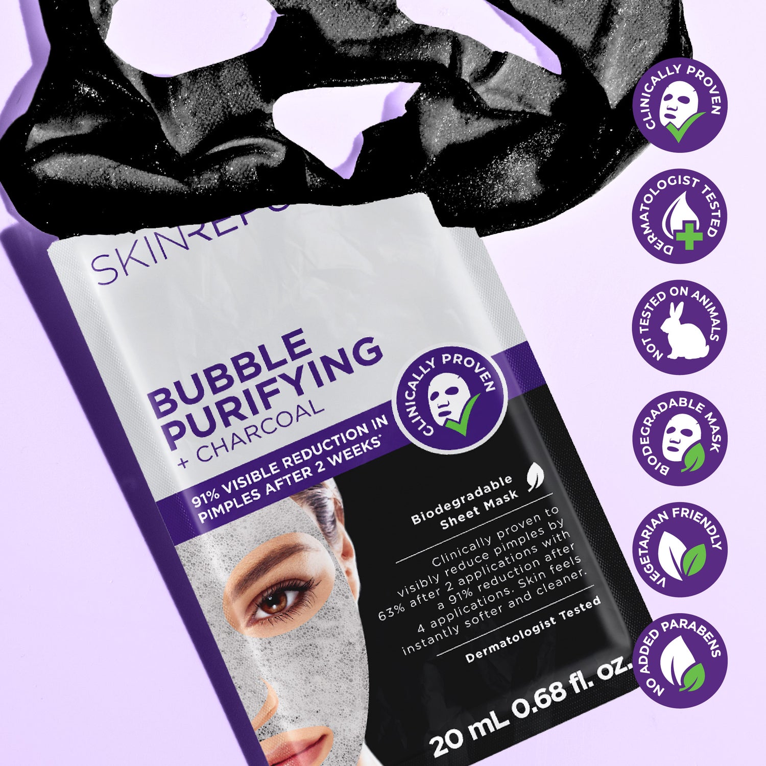 Bubble Purifying und Aktivkohle Maske