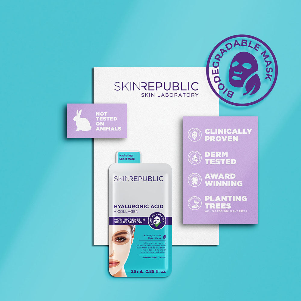 Hyaluronic Acid + Collagen facial sheet mask with hyaluronic acid