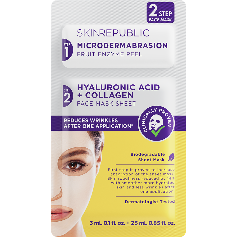 2 Step Hyaluronic Acid + Collagen Facial Sheet Mask