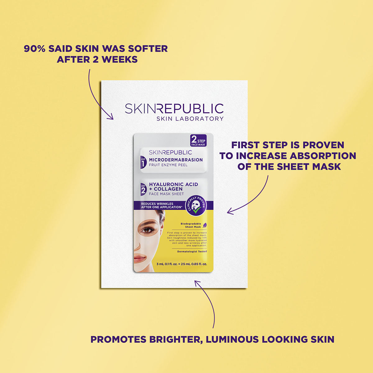 2 Step Hyaluronic Acid + Collagen Facial Sheet Mask