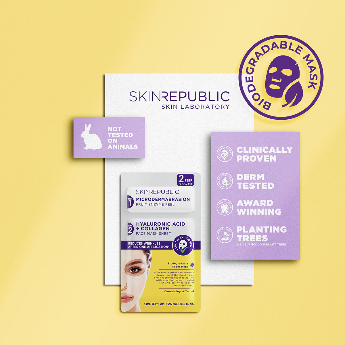 2 Step Hyaluronic Acid + Collagen Facial Sheet Mask