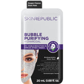 Skin Republic Bubble Purifying + Charcoal Tuchmaske in der weiss-schwarzen Verpackung mit schäumender Maske