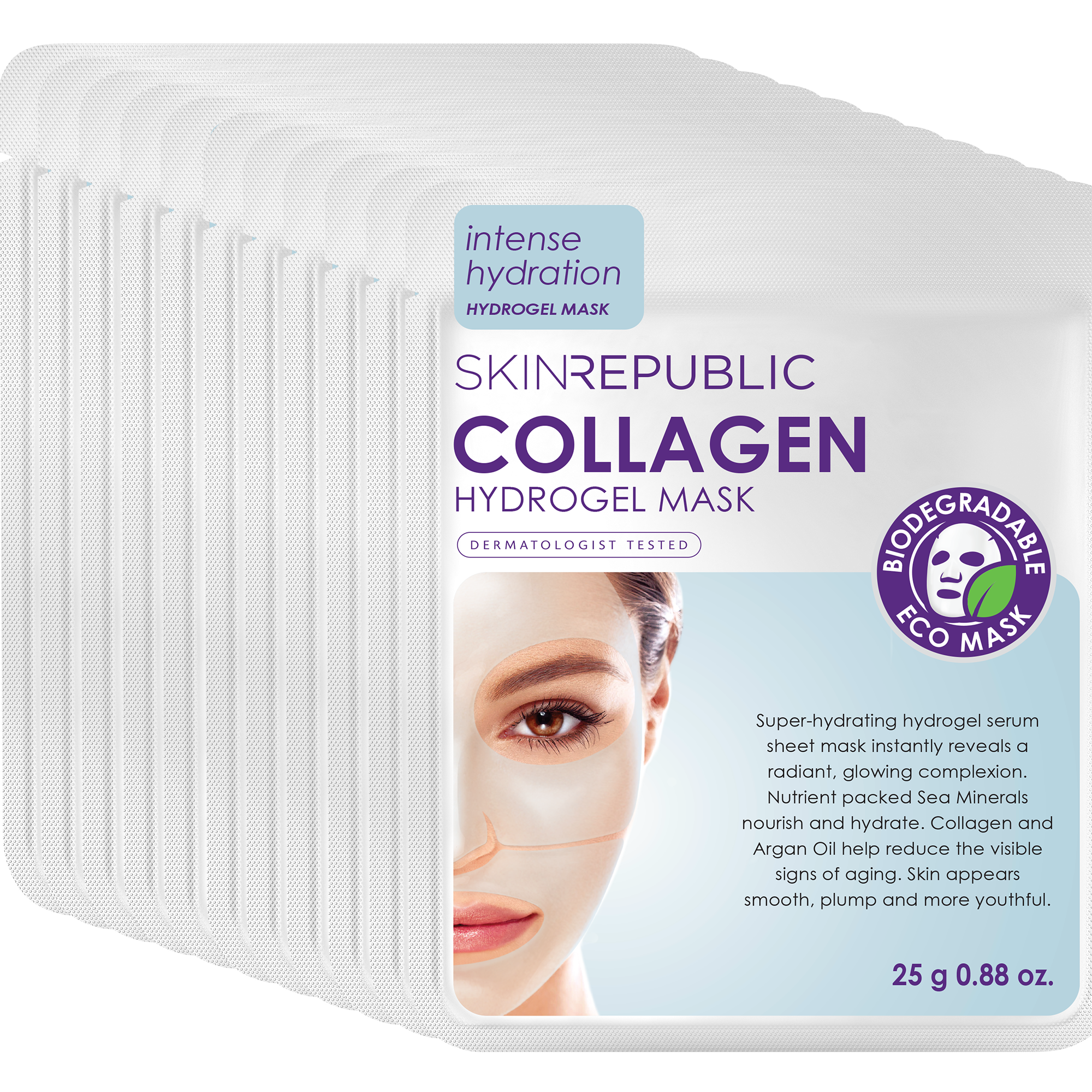 Pack of 10 - Collagen Hydrogel Facial Sheet Mask