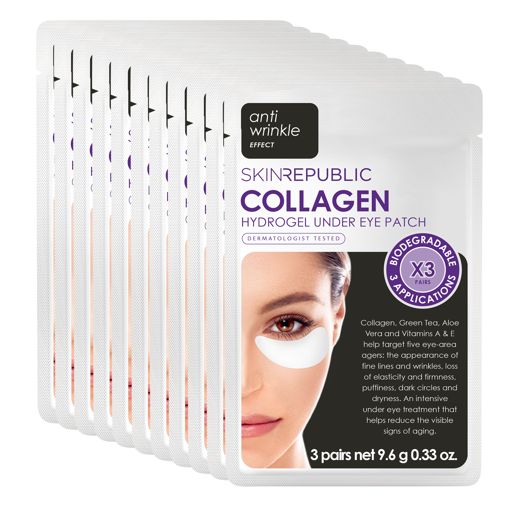 10er Pack - Collagen Hydrogel Augenpads (3 Paar) Augenmaske