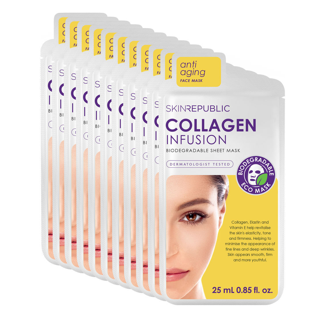 Pack of 10 - Collagen Infusion Facial Sheet Mask