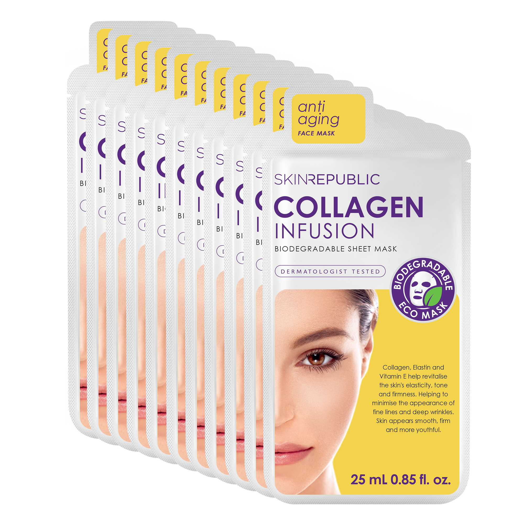 Pack of 10 - Collagen Infusion Facial Sheet Mask