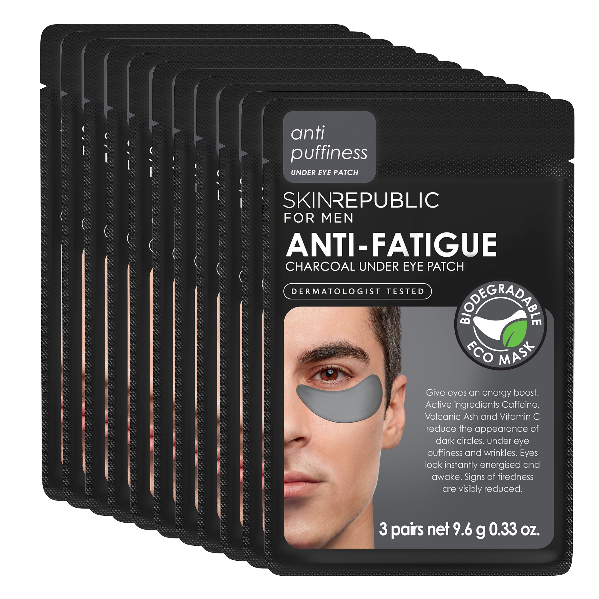 Pack of 10 - Anti-fatigue eye patches with activated carbon for men (3 pairs)