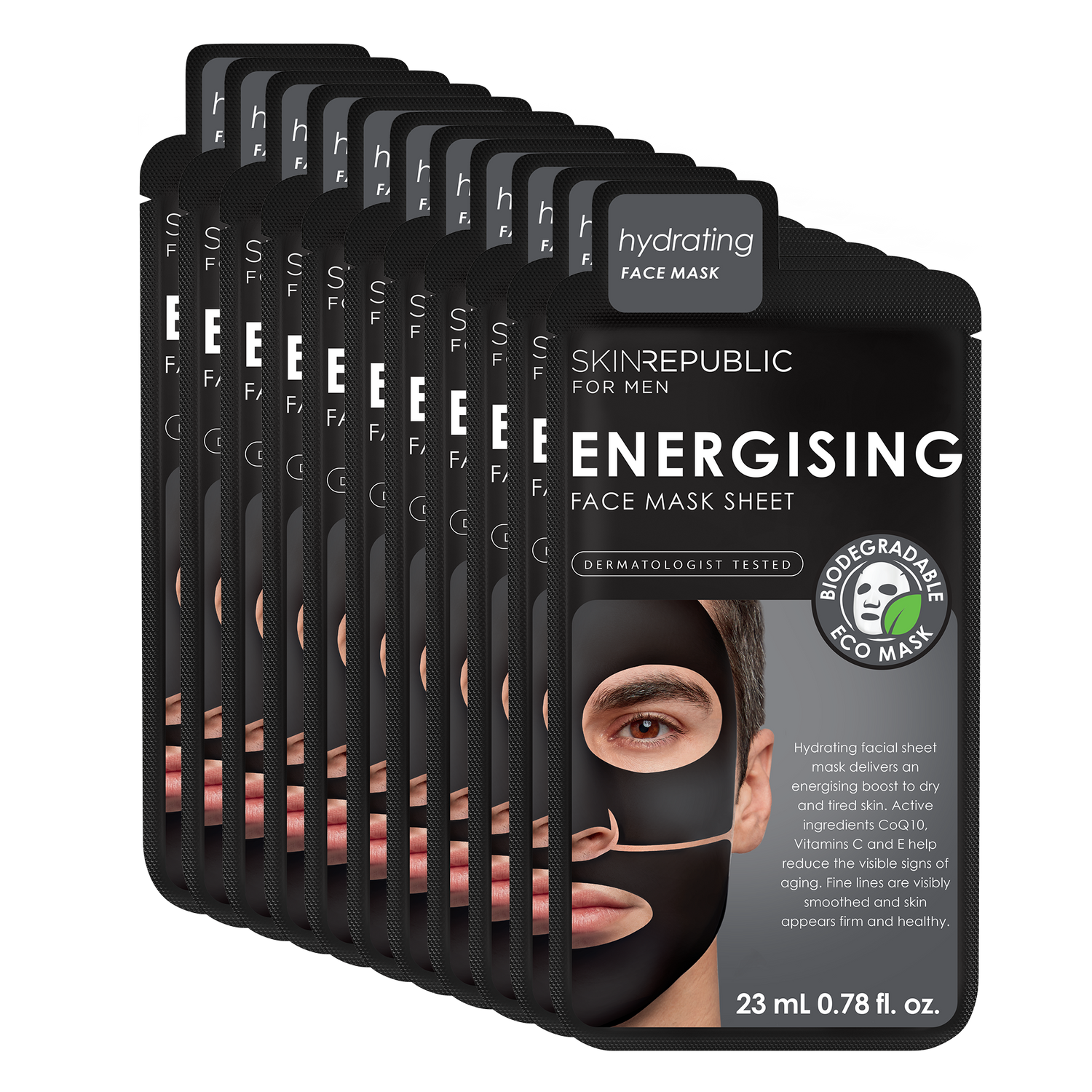 Pack of 10 - Energizing Facial Sheet Mask for Men