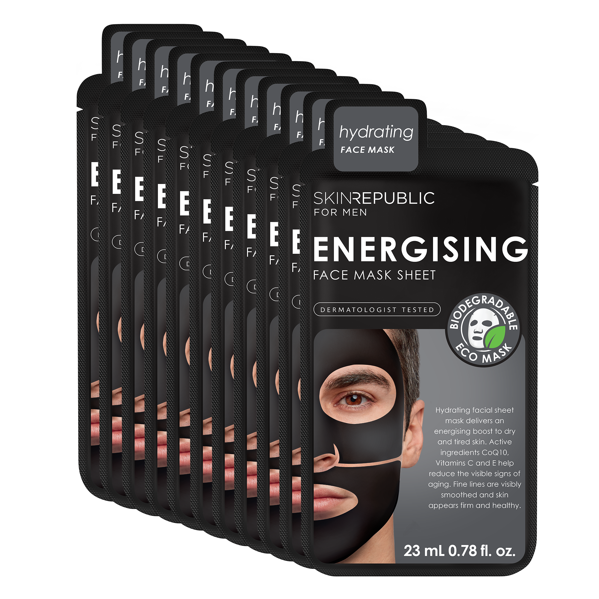 Pack of 10 - Energizing Facial Sheet Mask for Men