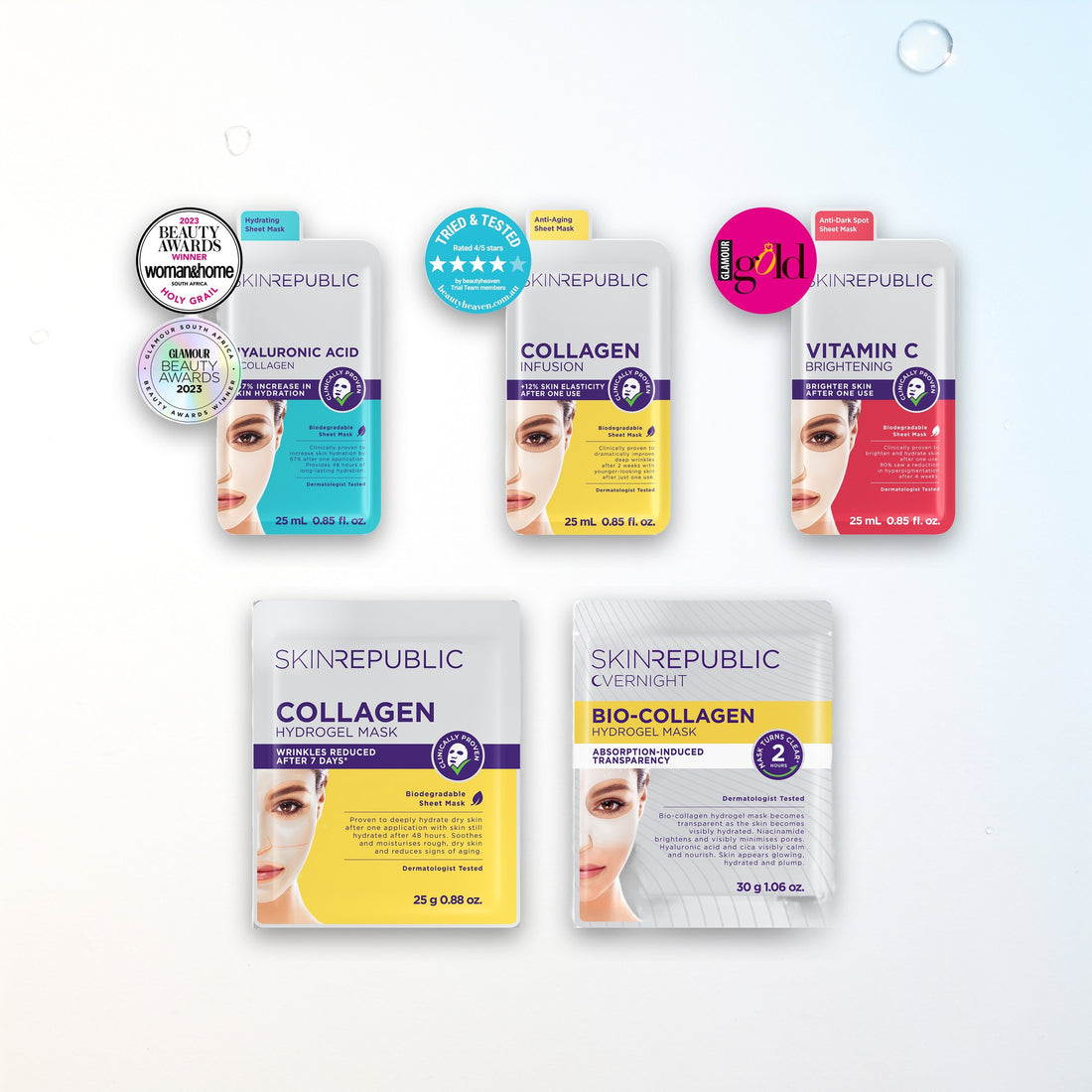 SKIN REPUBLIC Discovery Set featuring eight face masks on a light blue background