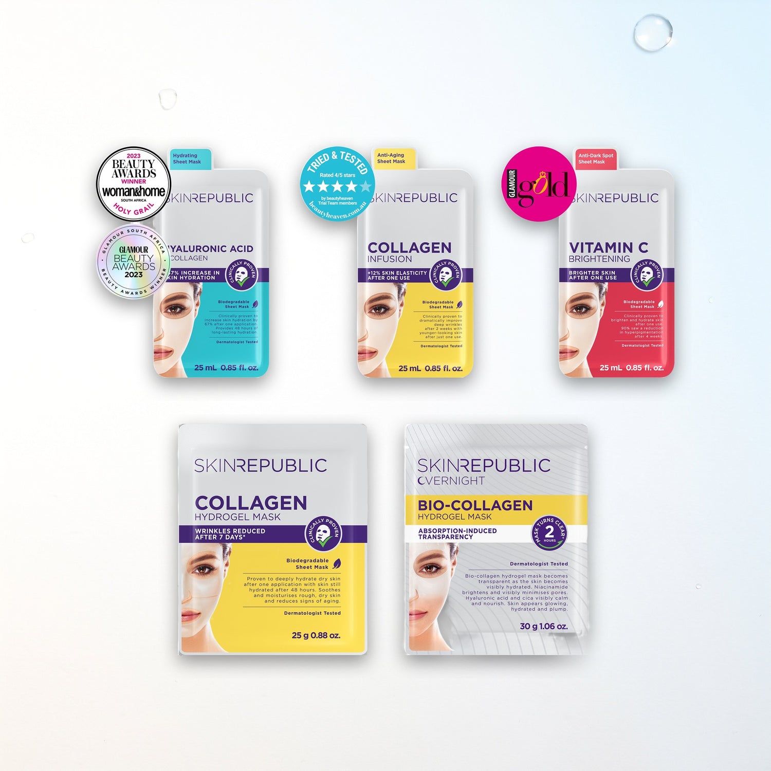 SKIN REPUBLIC Discovery Set featuring eight face masks on a light blue background