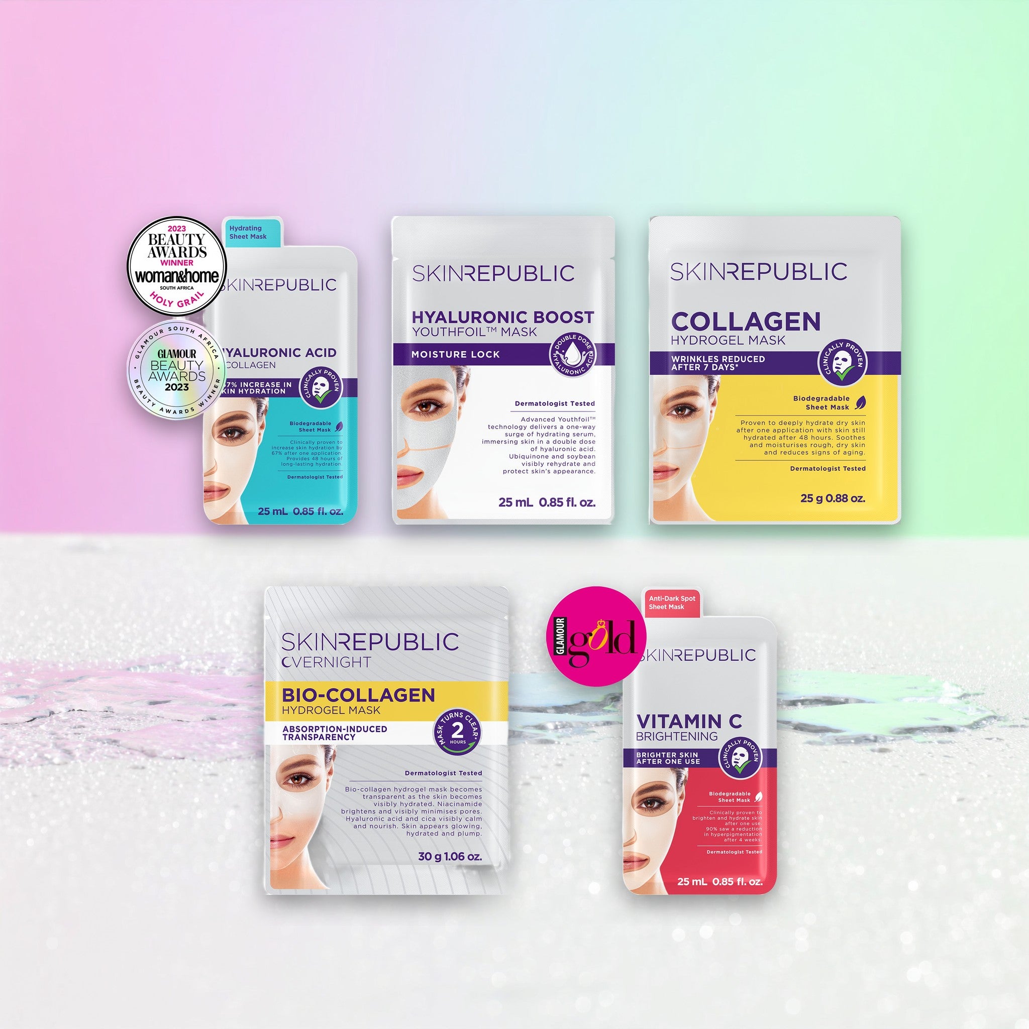 Set «Glass Skin» de SKIN REPUBLIC con ácido hialurónico, colágeno, vitamina C y mascarilla nocturna
